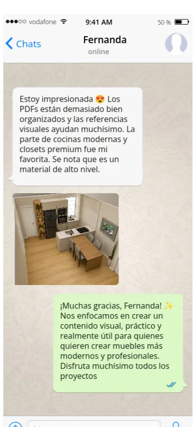 Mensaje de Fernanda sobre los 97 Proyectos de Muebles a Medida