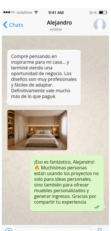 Mensaje de Alejandro sobre los 97 Proyectos de Muebles a Medida